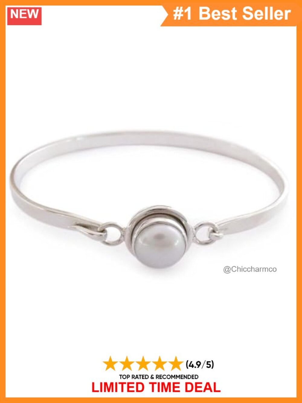 Sterling Silver Pearl Bangle Bracelet Handcrafted Artisan Moon Jewelry Gift